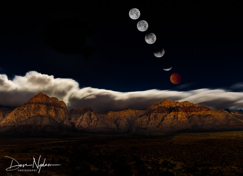 Lunar Eclipse Composite over Red Rock Mountains