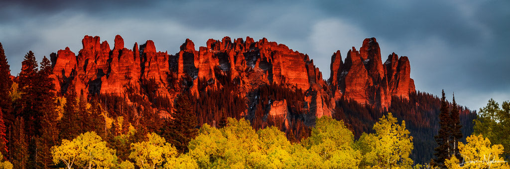 Courthouse Mountain in Fall Colors at Sunset