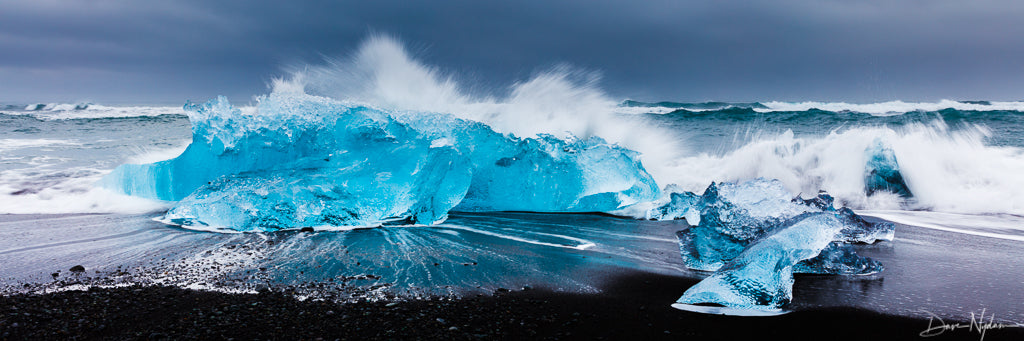 Blue Iceberg on Black Beach Photograph as Limited Edition Fine Art Print