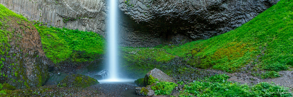 Waterfall with Lush Greens Panoramic Photograph as Limited Edition Fine Art Print