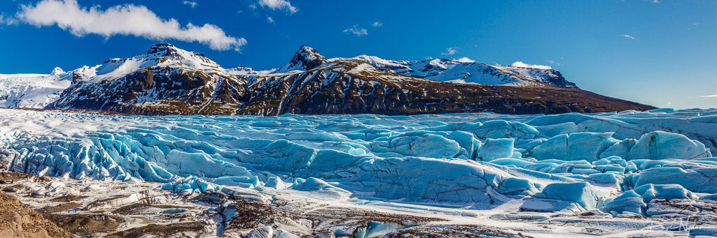 Blue Glacier with Mountains Panorama Photograph as Fine Art Print