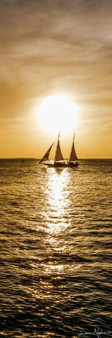 Ship on Water in Golden Sunset Photograph as Fine Art Print